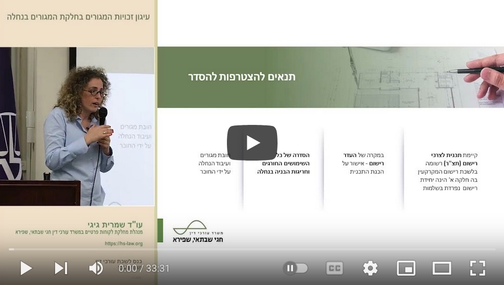 עיגון זכויות המגורים בחלקת המגורים בנחלה (וידאו) / שמרית גיגי, עו״ד
